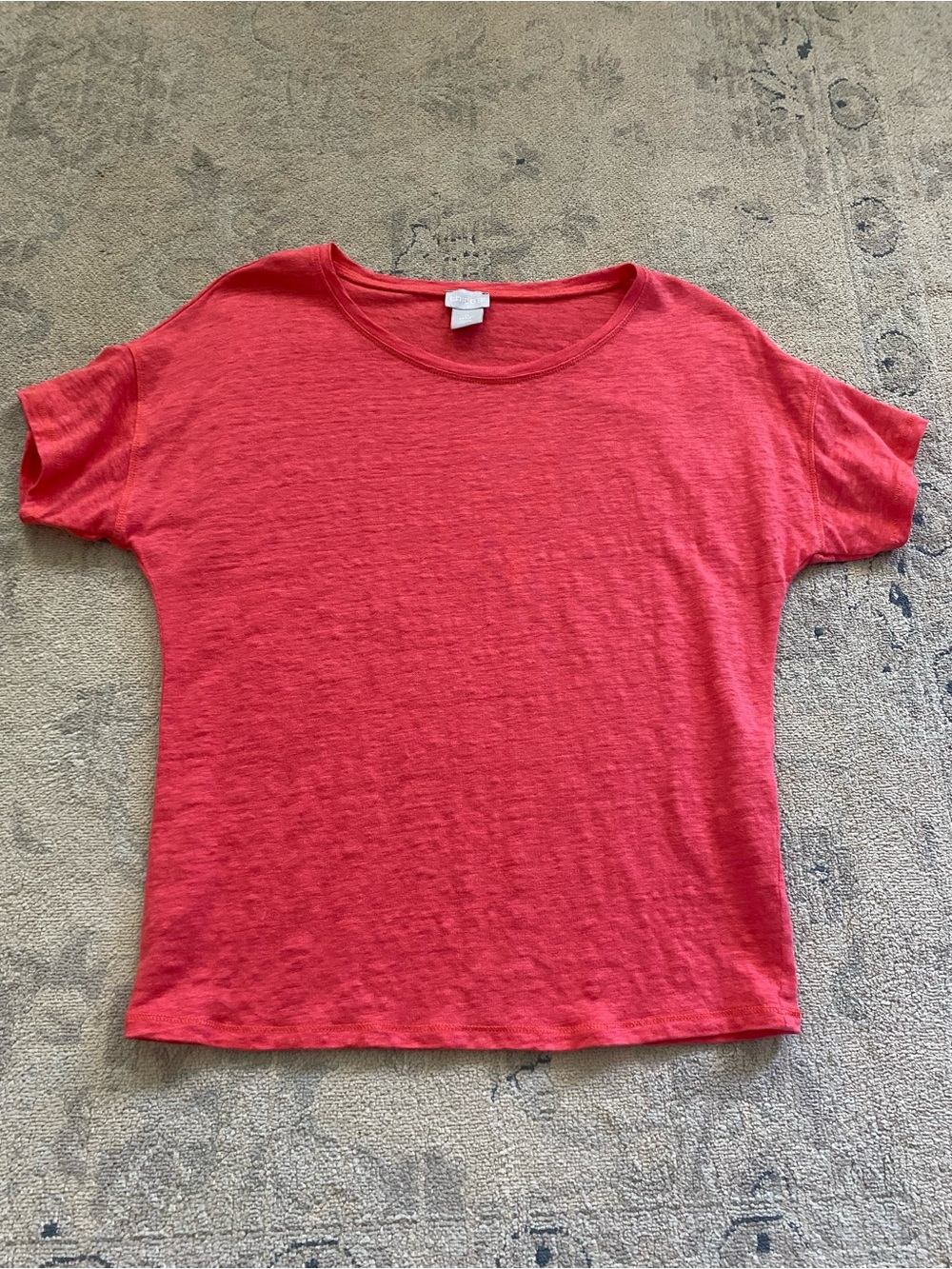 Chico's 100% Linen T-Shirt Small Coral Cap Sleeve Scoop Neck Boxy Fit